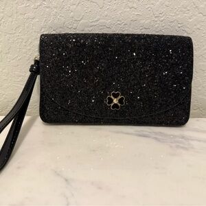 New Kate Spade Black Glitter Clutch